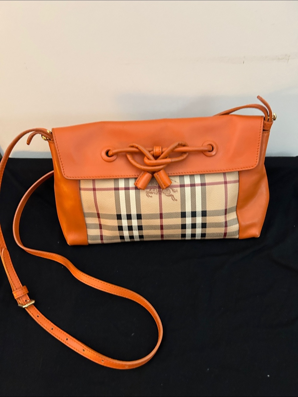 Burberry Orange Leather & Classic Check Crossbody